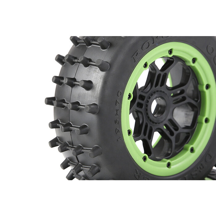 RovanLosi Losi 5ive-T / Rovan LT tire set with long pins 195x70 with black rims and various colors of beadlocks