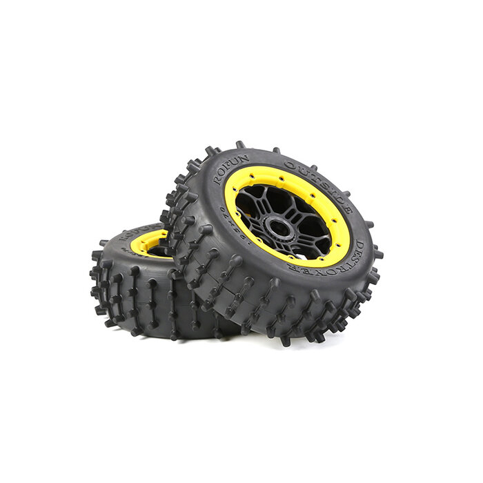 RovanLosi Losi 5ive-T / Rovan LT tire set with long pins 195x70 with black rims and various colors of beadlocks