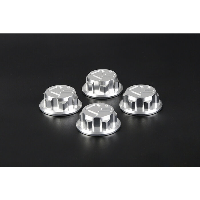 RovanSports Closed wheel tyre nuts with logo made of CNC aluminum (4 pcs.) in silver, red and black