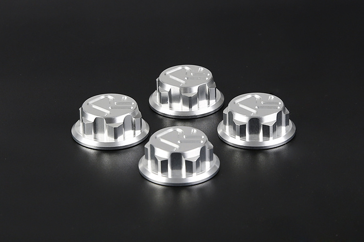 RovanSports Closed wheel tyre nuts with logo made of CNC aluminum (4 pcs.) in silver, red and black