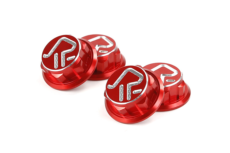 RovanSports Closed wheel tyre nuts with logo made of CNC aluminum (4 pcs.) in silver, red and black