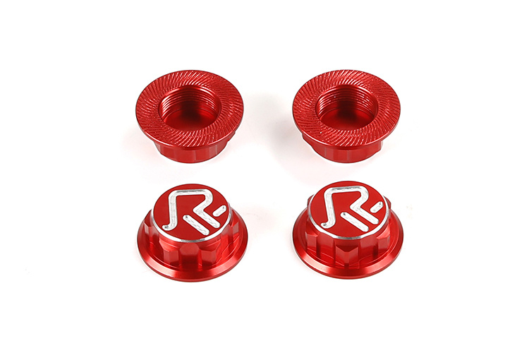 RovanSports Closed wheel tyre nuts with logo made of CNC aluminum (4 pcs.) in silver, red and black