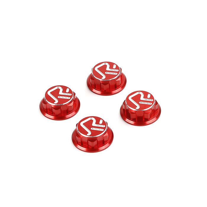 RovanSports Closed wheel tyre nuts with logo made of CNC aluminum (4 pcs.) in silver, red and black