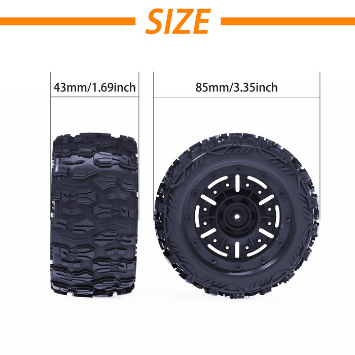ZD Racing MT16 Pre-glued tire set with inner foam (knobby tires)