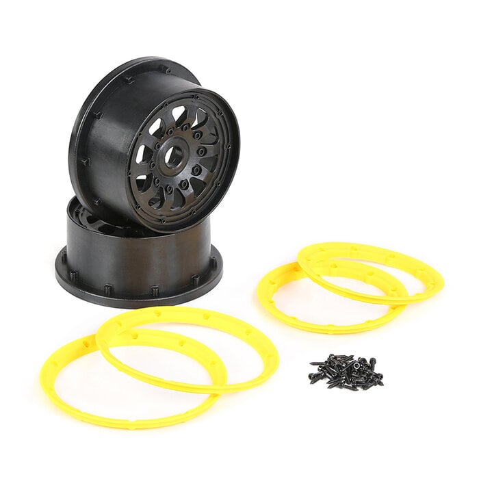 RovanLosi Stabiler Kunststofffelgensatz 4. Generation 10 Speichen mit verschiedenfarbigen Beadlocks (2 Stück)