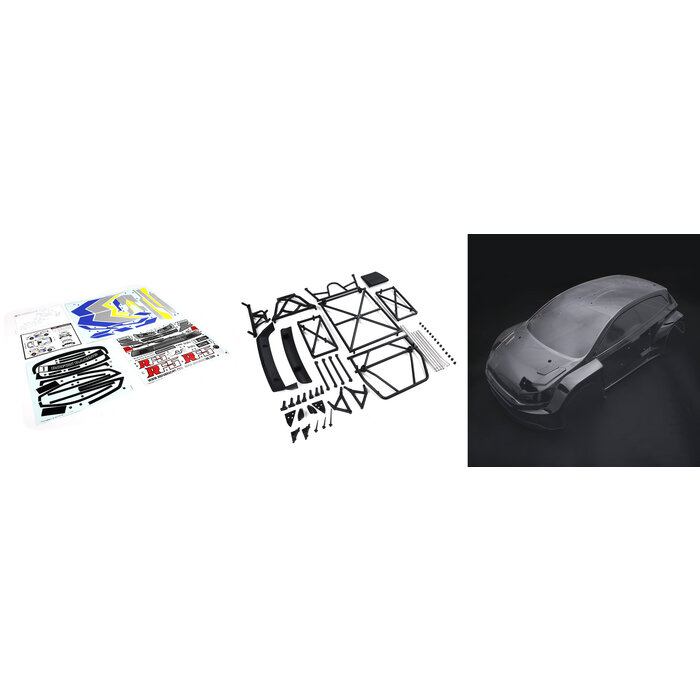 RovanLosi Rovan RF5 conversion kit, with body available in transparent and several colors including sticker package.