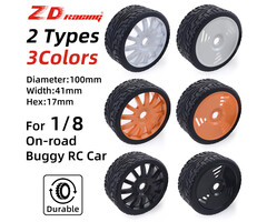 ZD Racing 1/8 On-Road Felgen- & Reifenset MT-8 – 12-Speichen Design – Erhältlich in Weiß, Orange und Schwarz