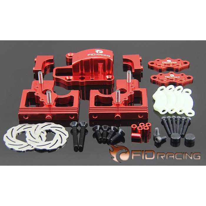 FIDRacing Centre Diff Bracket Adjustable Calipers Version (silver and red)