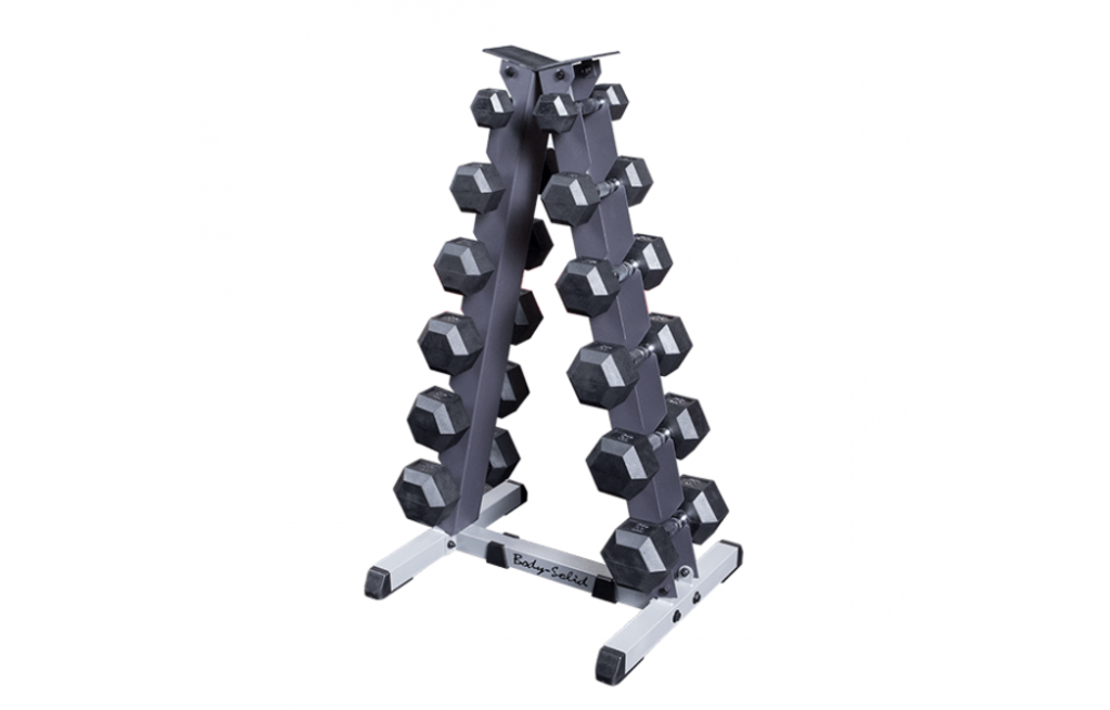 Body-Solid Hexa Rubber Dumbbell Set 1 -10 kg + opbergrek