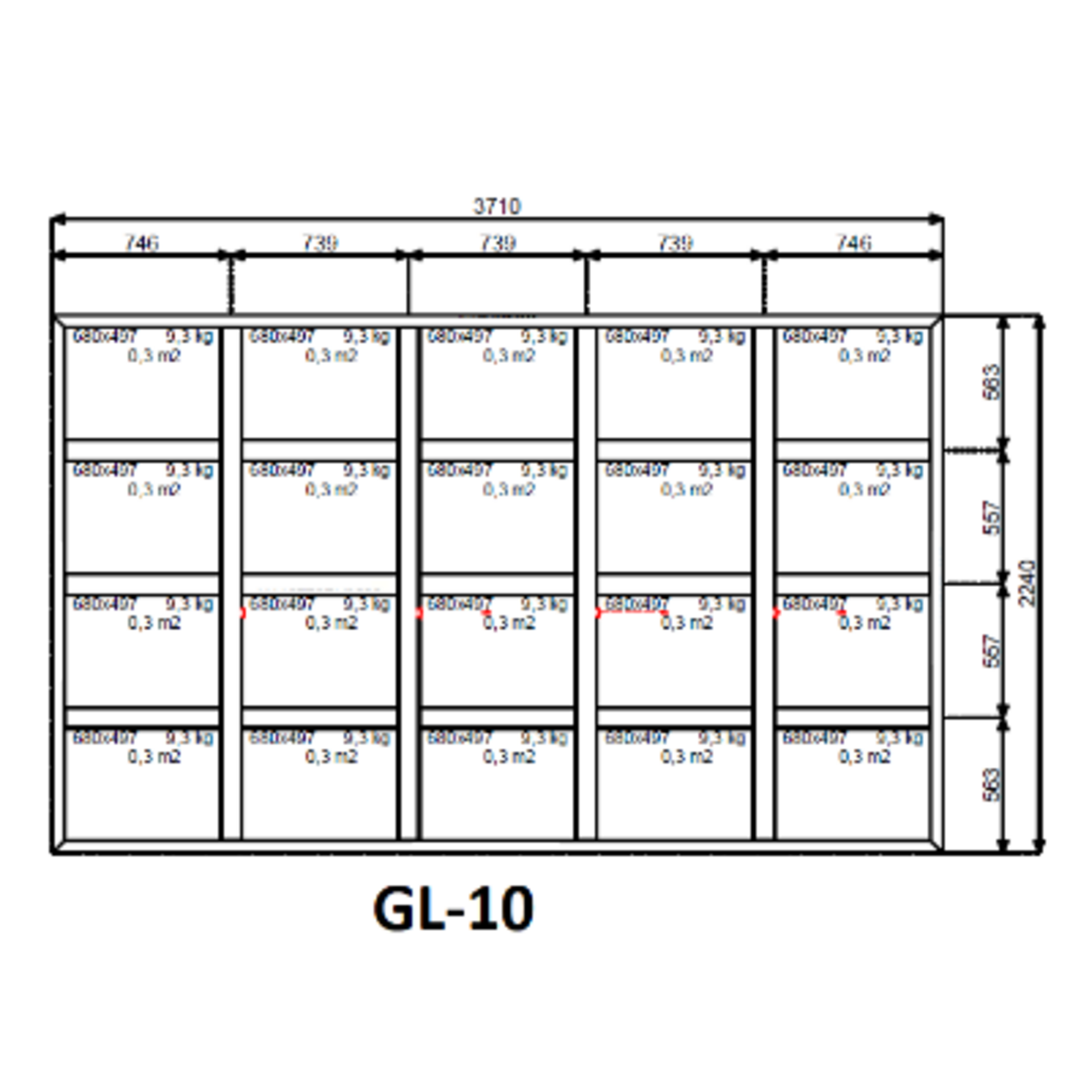 Stalen glaswand 224x371cm