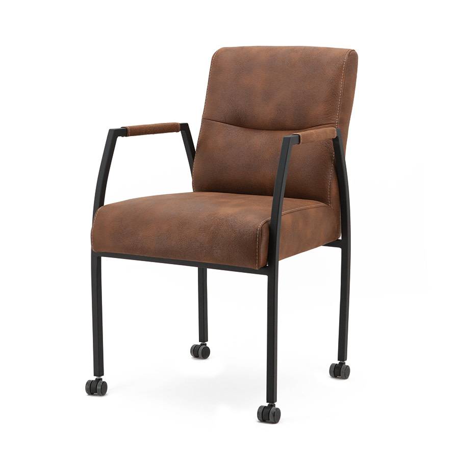 Stoel Fiona Met Arml En Wielen Cognac Cherokee Trendo Living Esszimmerstühle Mit Armlehne Und Rollen