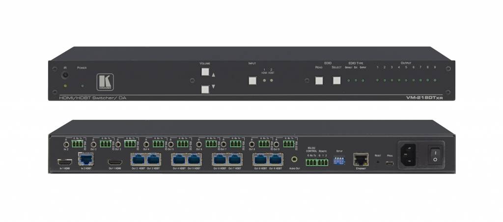 Kramer KRAMER - VM-218DTxr 2x1:8 4K60 4:2:0 HDMI & Extended–Reach HDBaseT with Ethernet, RS–232, IR & Stereo Audio Switchable DA