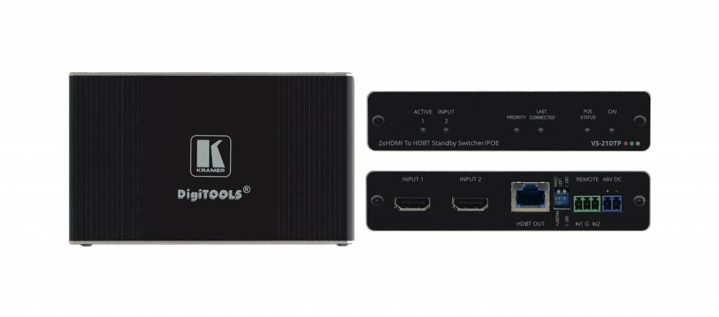 Kramer Kramer - VS-21DTP 2x1 4K60 4:2:0 HDCP 2.2 HDMI Auto Switcher with Bidirectional PoE over HDBaseT
