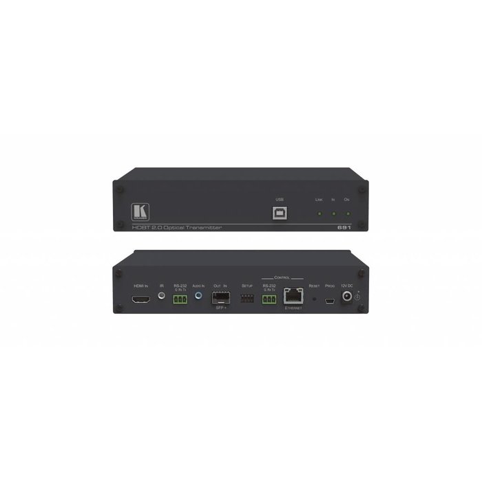 Kramer KRAMER - 691 4K60 4:2:0 HDMI MM/SM Fiber Optic Transmitter with USB, Ethernet, RS–232, IR & Stereo Audio Extraction over Ultra–Reach HDBaseT 2.0