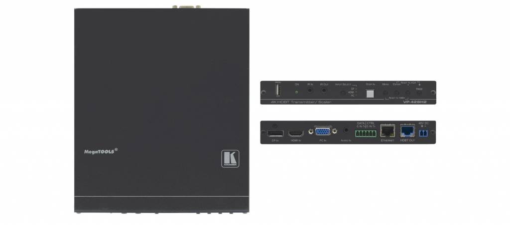 Kramer KRAMER - VP-428H2 DisplayPort, HDMI & VGA Auto Switcher/Scaler and PoE Provider over HDBaseT with 4K60 4:4:4 HDCP 2.2 Input Support