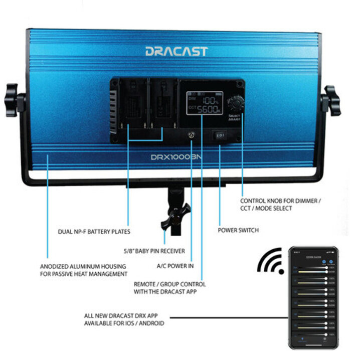 Dracast Dracast X-serie LED1000 tweekleurig LED-videolichtpaneel met dubbele NP-F-batterijplaat