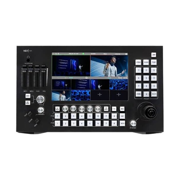 iStream De iStream PTZ Switch NDI is een gebruiksvriendelijke NDI HX2-switcher met geïntegreerde PTZ-controller en touchscreen