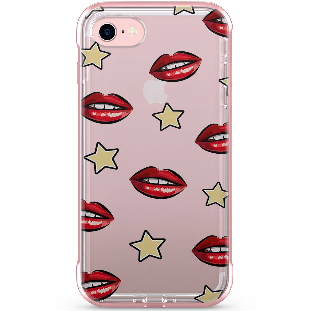 iPhone 7 rosegold transparant hoesje Lips stars
