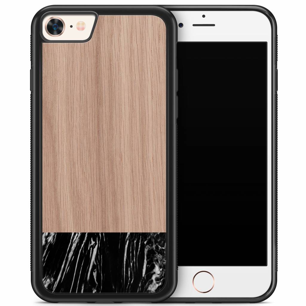 iPhone 8 7 hoesje Marmer zwart wood