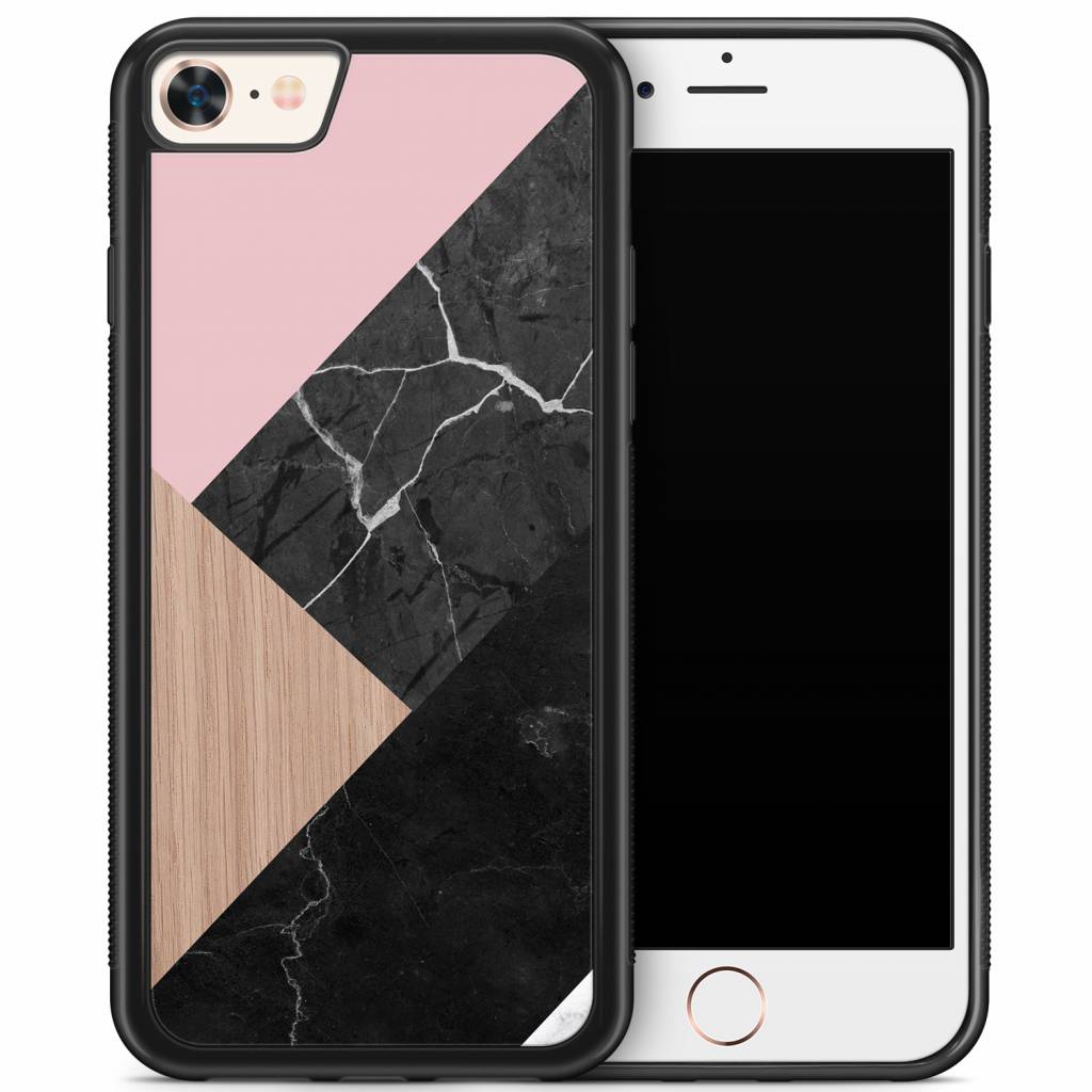 iPhone 8 7 hoesje Marble wooden mix