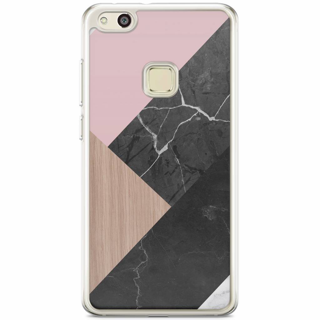 Huawei P10 Lite siliconen hoesje - Marble wooden mix