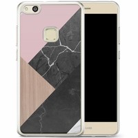 Casimoda Huawei P10 Lite siliconen hoesje - Marble wooden mix