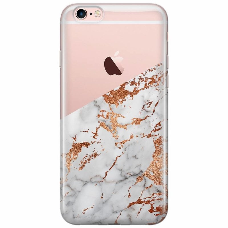 iPhone 6/6s transparant hoesje - Rosegoud marmer