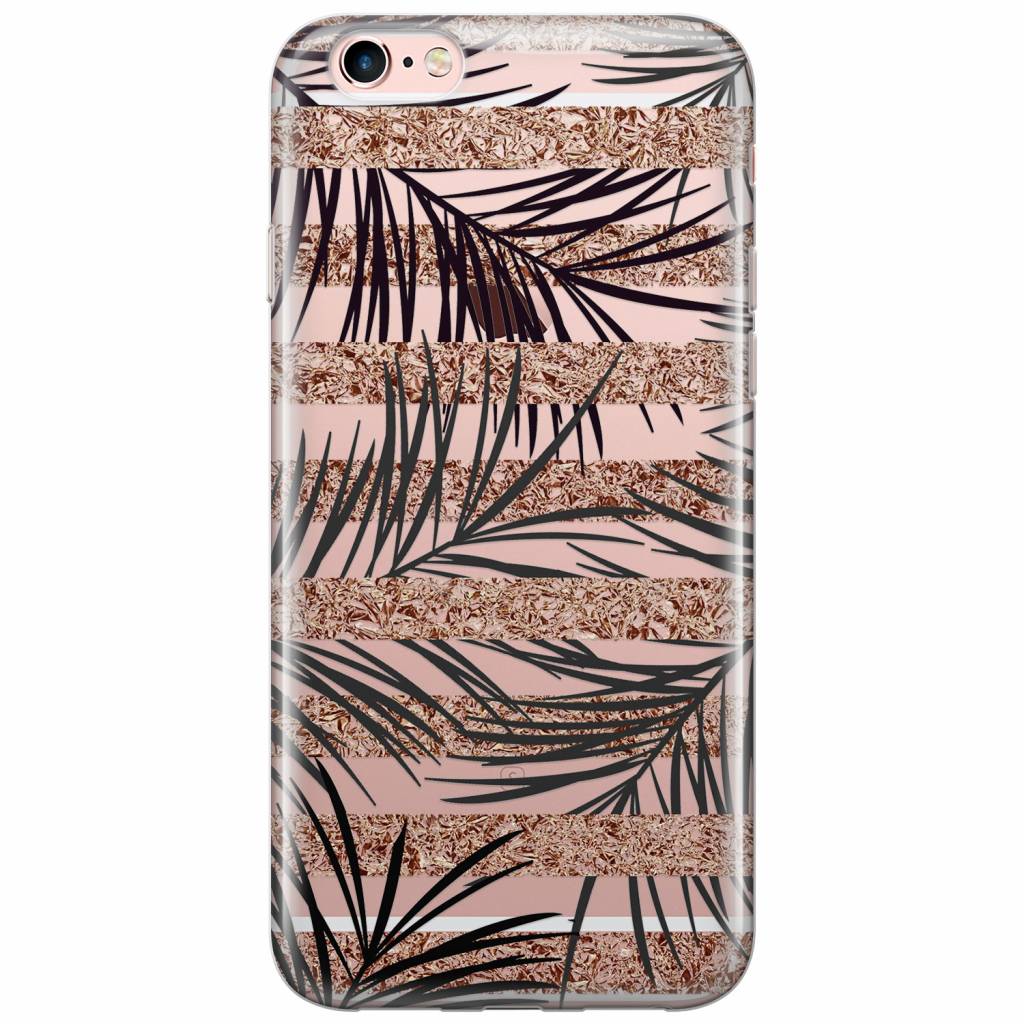 iPhone 6 6s transparant hoesje Rose gold leaves