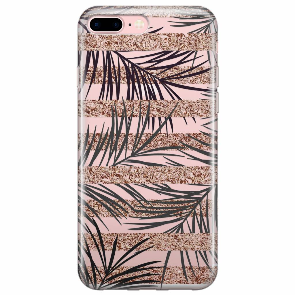 iPhone 8 Plus 7 Plus transparant hoesje Rose gold leaves