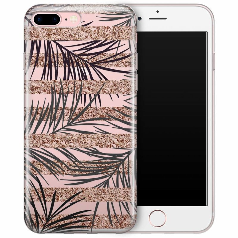 Casimoda iPhone 8 Plus/7 Plus transparant hoesje - Rose gold leaves