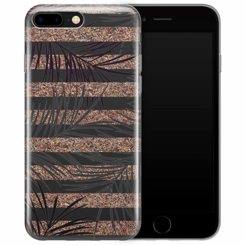 Casimoda iPhone 8 Plus/7 Plus transparant hoesje - Rose gold leaves