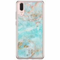 Casimoda Huawei P20 siliconen hoesje - Turquoise marmer