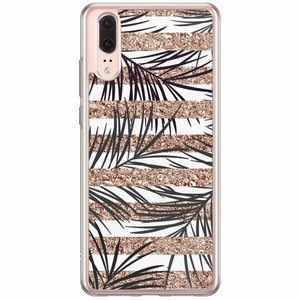 Casimoda Huawei P20 siliconen hoesje - Rose gold leaves