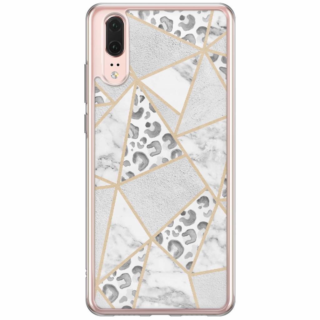 Huawei P20 siliconen hoesje - Stone & leopard print