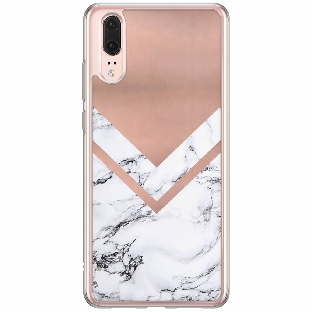 Huawei P20 siliconen hoesje Rose gold marble