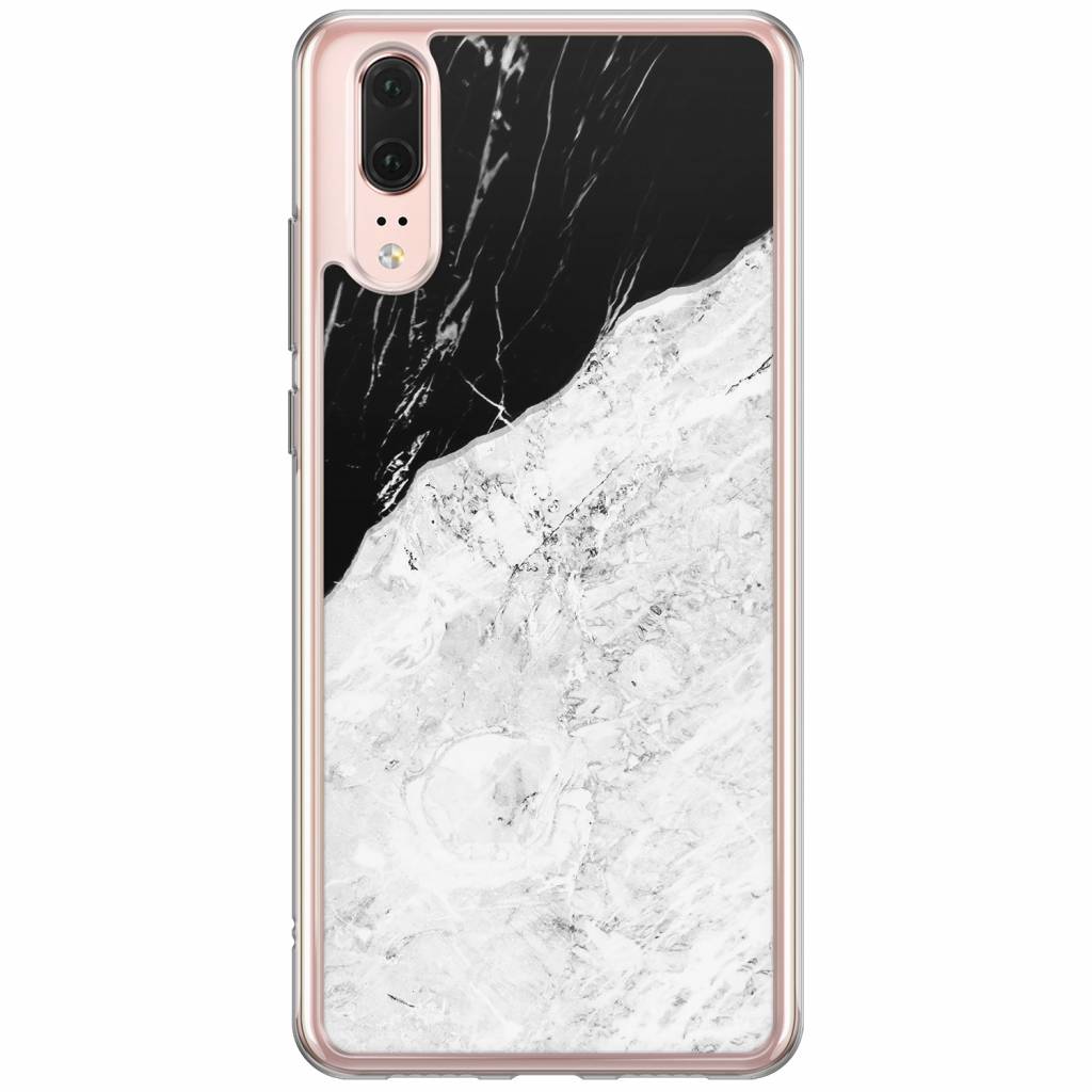 Huawei P20 siliconen hoesje Marmer zwart grijs
