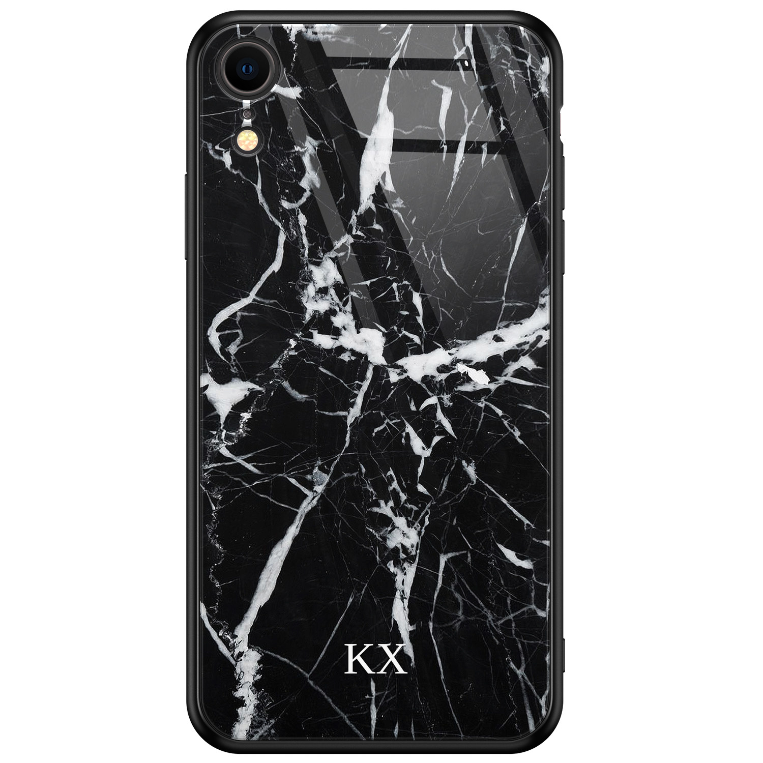 iPhone XR glazen case naam - Marmer zwart