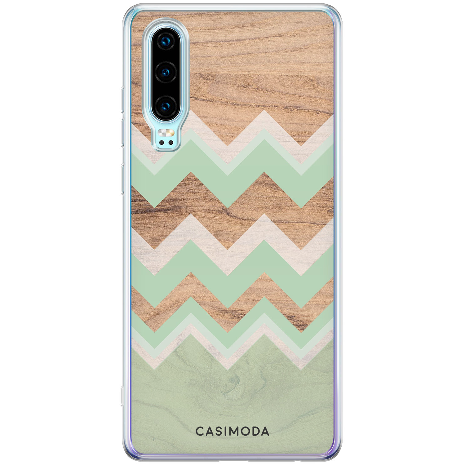 Huawei P30 siliconen hoesje - Mint wooden chevron