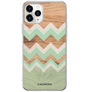 Casimoda iPhone 11 Pro hoesje - Mint wooden chevron