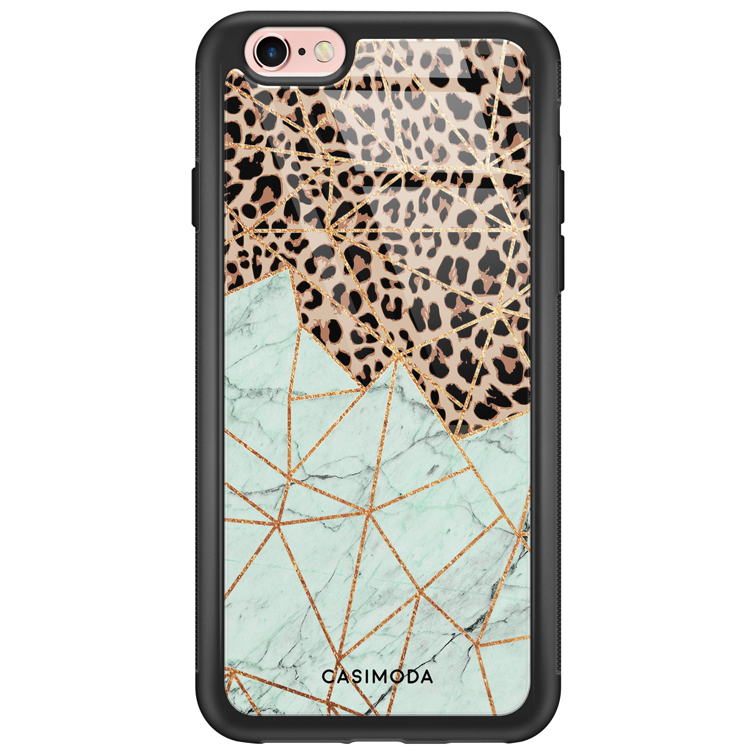 iPhone 6/6s glazen hardcase - Luipaard marmer mint