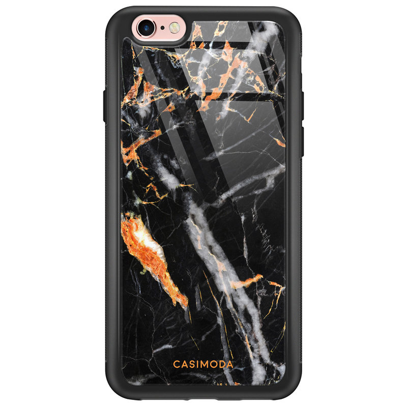 Casimoda iPhone 6/6s glazen hardcase - Marmer zwart oranje