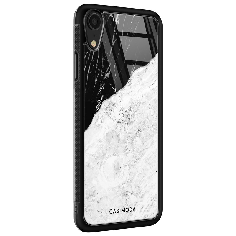 Casimoda iPhone XR glazen case naam - Marmer zwart grijs