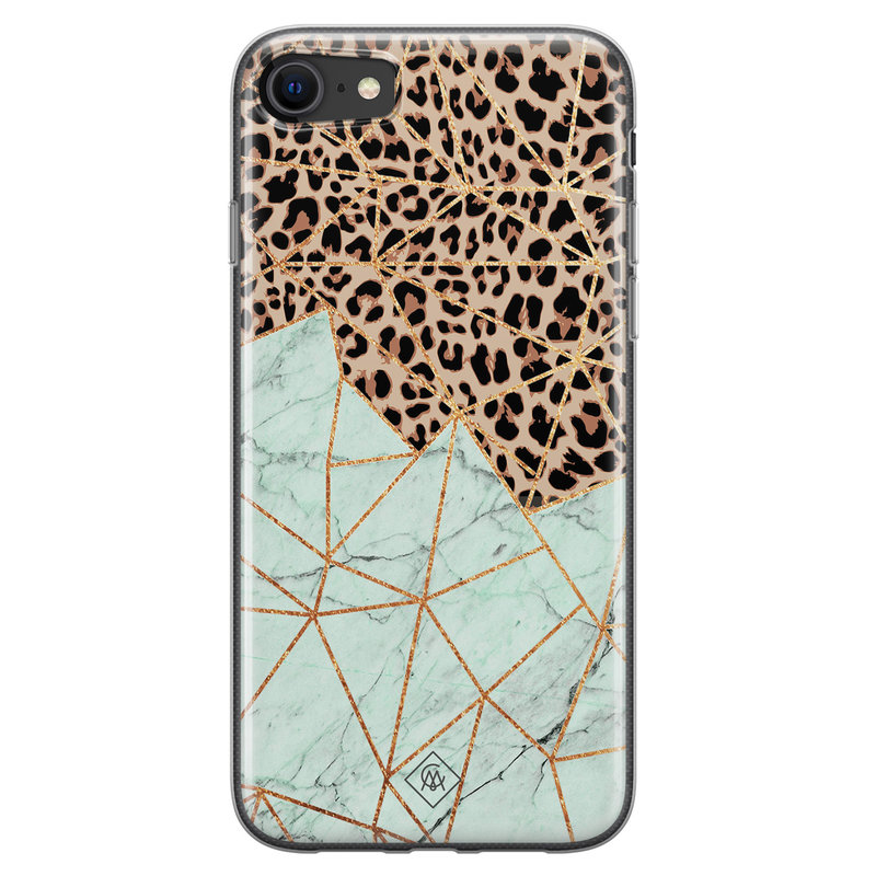 Casimoda iPhone SE 2020 siliconen hoesje - Luipaard marmer mint