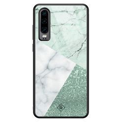 Casimoda Huawei P30 glazen hardcase - Minty marmer collage