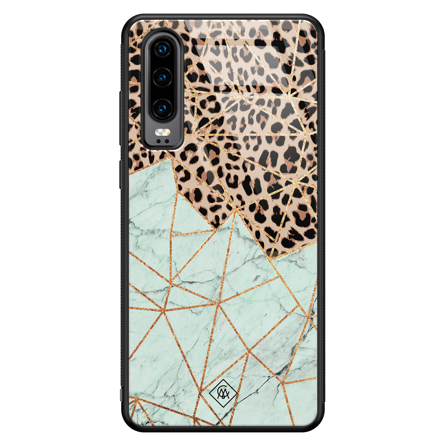 Huawei P30 glazen hardcase - Luipaard marmer mint