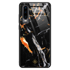 Casimoda Huawei P30 glazen hardcase - Marmer zwart oranje