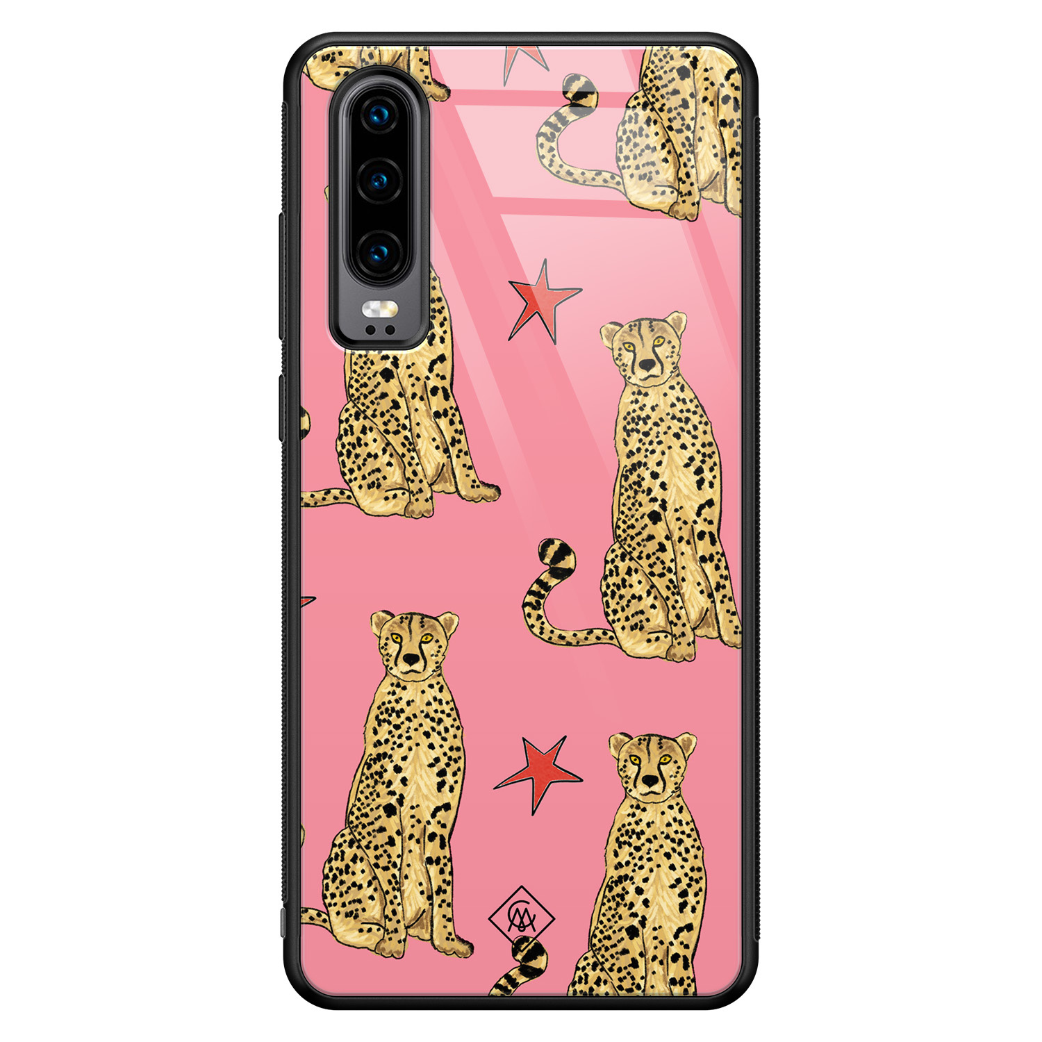 Huawei P30 glazen hardcase - The pink leopard