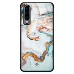 Casimoda Huawei P30 glazen hardcase  - Goud blauw marmer