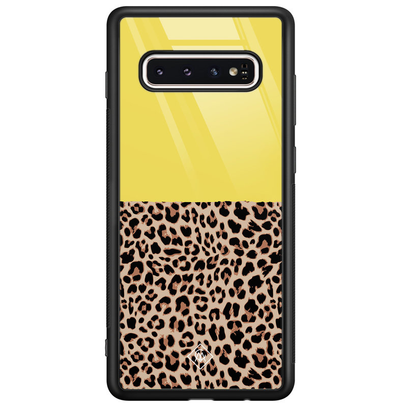 Casimoda Samsung Galaxy S10 glazen hardcase - Luipaard geel