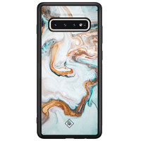 Casimoda Samsung Galaxy S10 glazen hardcase  - Goud blauw marmer